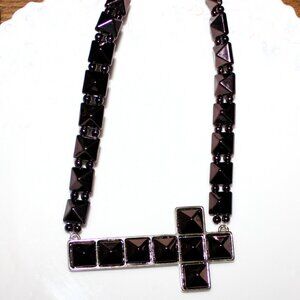 Interesting Punk Gothic Studded Cross with Flat Acrylic Stud Beaded Necklace